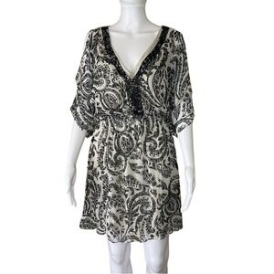 Alice & Olivia Silk  "Jeannette" Grey and Black Paisley Beaded mini dress XS
